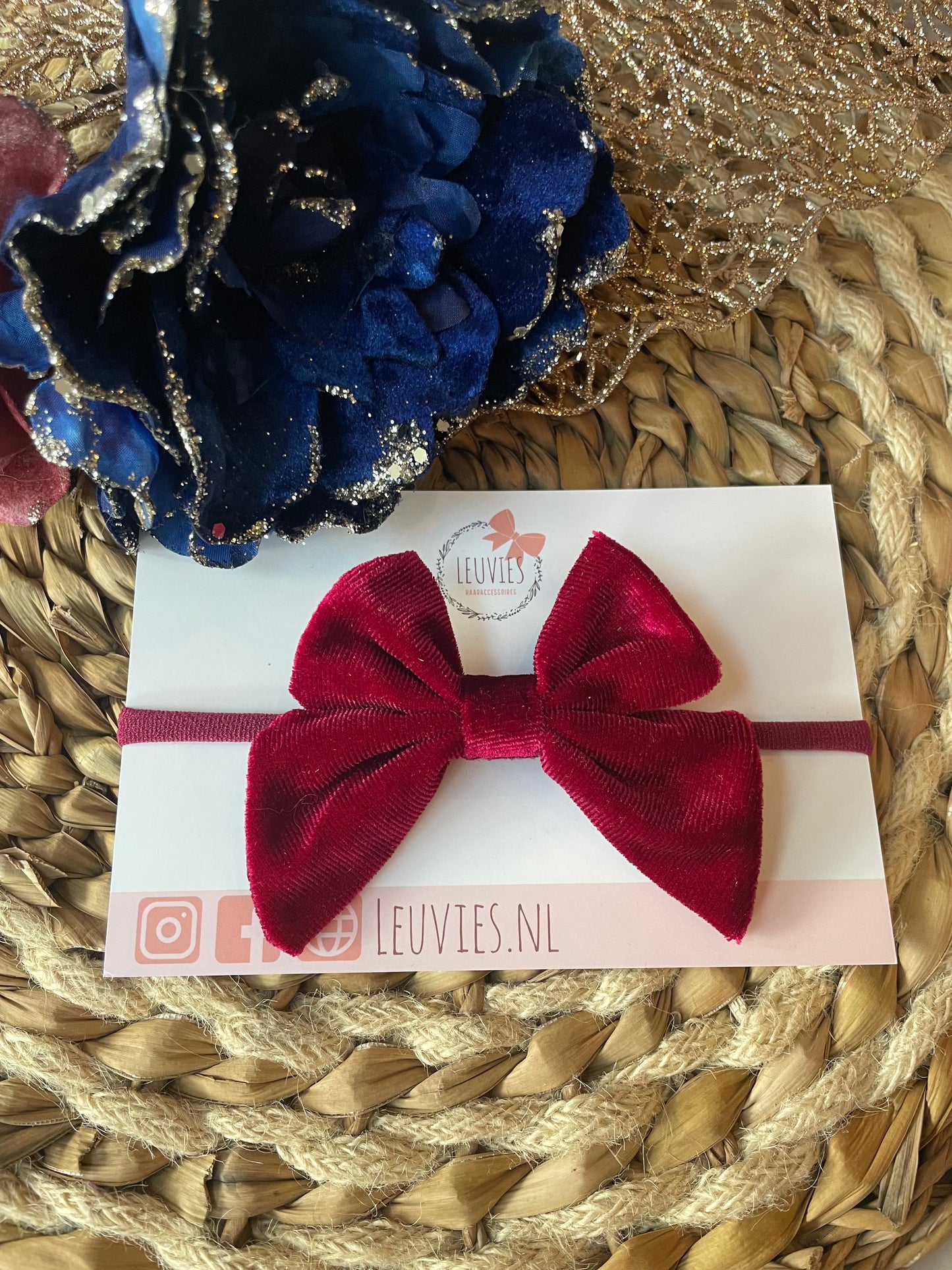 Haarbandje kerst velours strik (4 kleuren)