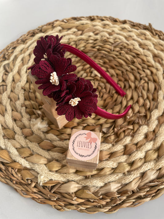 kerst diadeem haarband bloemen rood bordeaux zwart