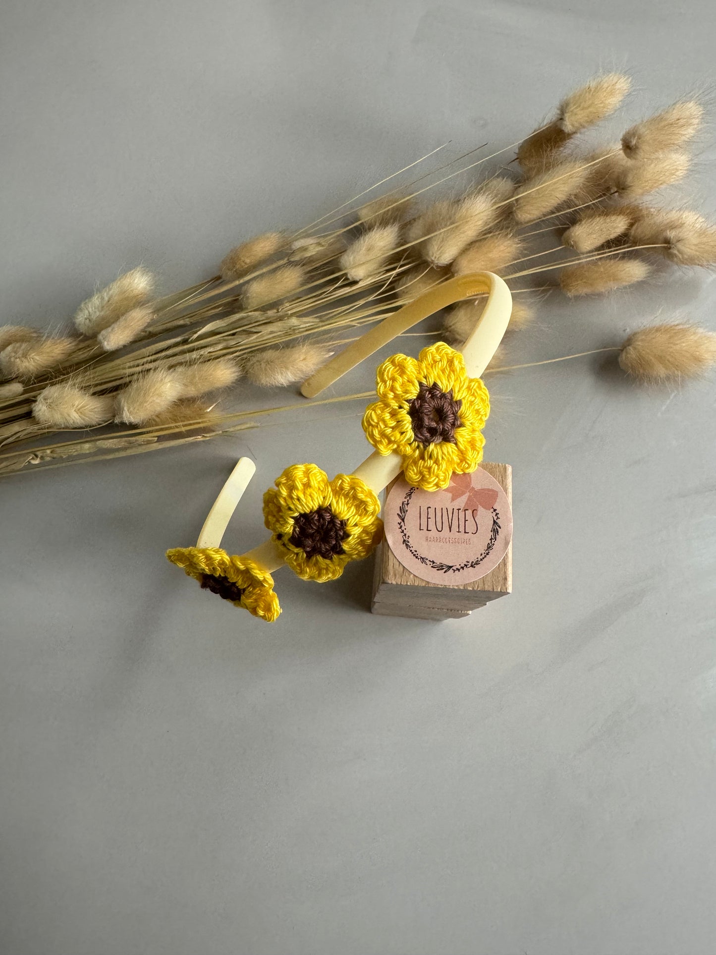 Diadeem haarband gehaakte zonnebloemen gele bloemen
