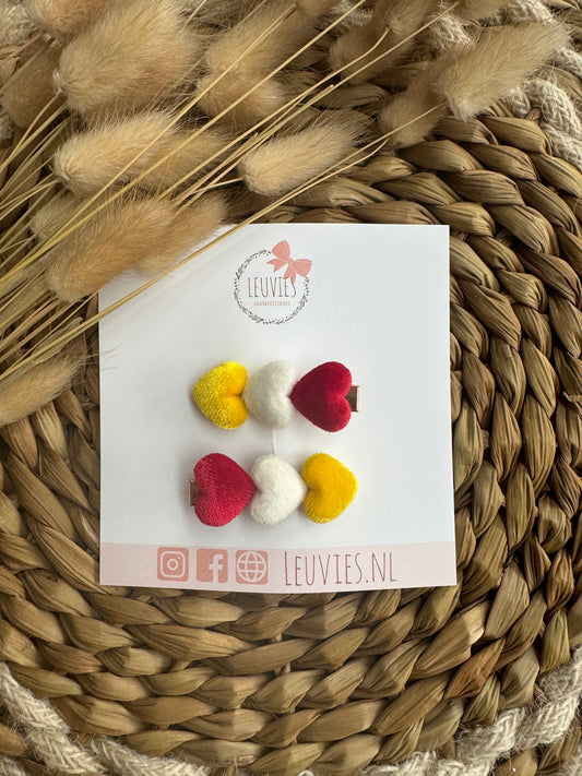 alligatorclip haarspeldjes oeteldonk rood wit geel hartjes