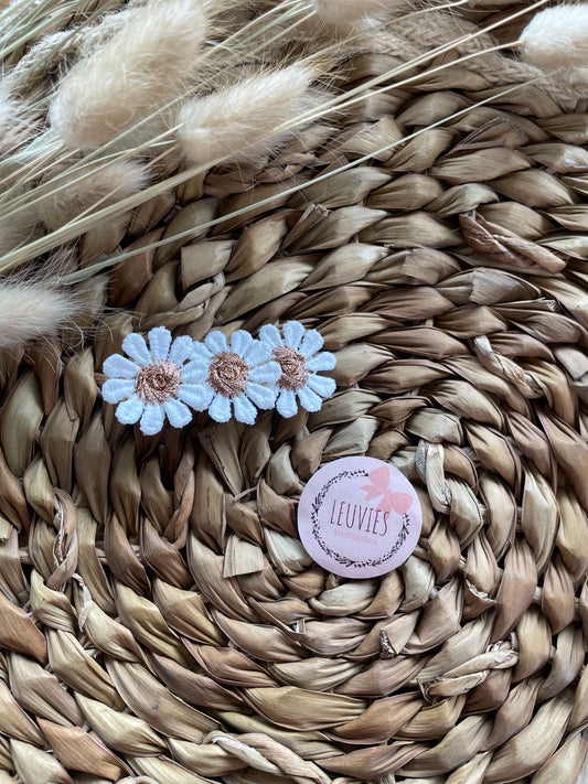 alligatorclip bloemetjes daisy wit brons