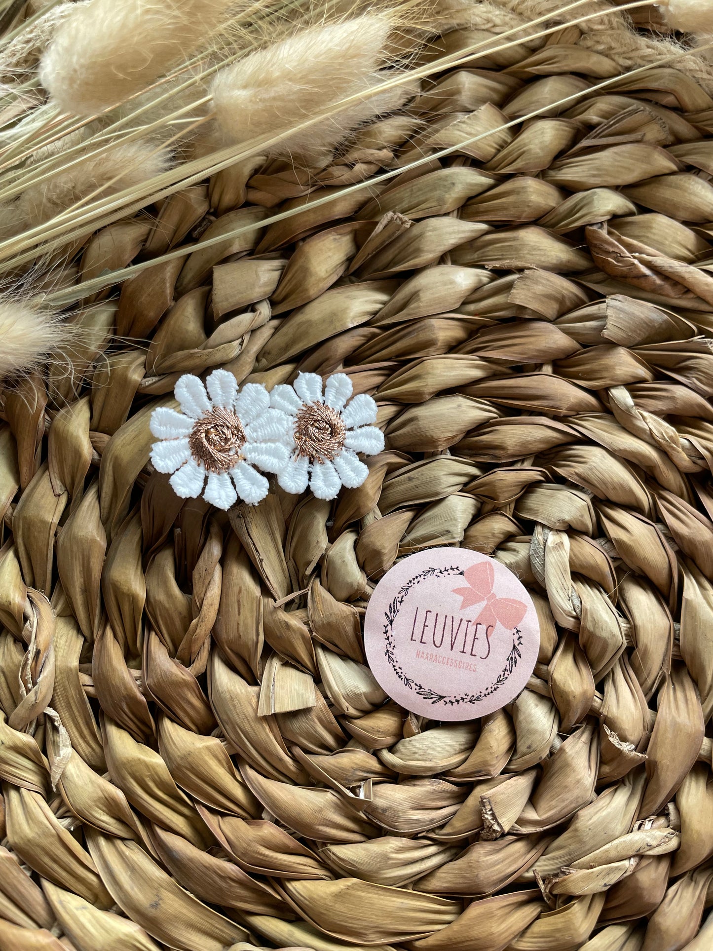 alligatorclip 3cm bloem daisy brons wit