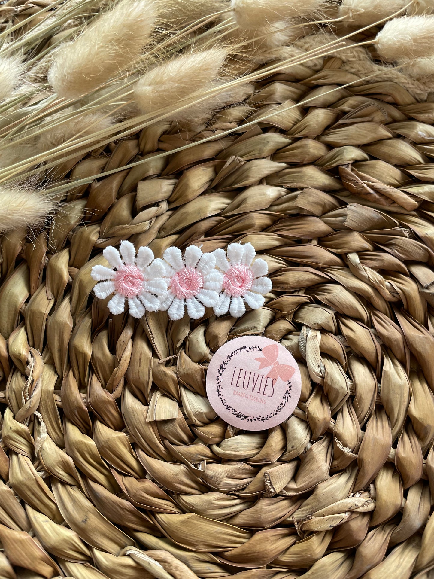 alligatorclip 5cm bloem daisy wit roze
