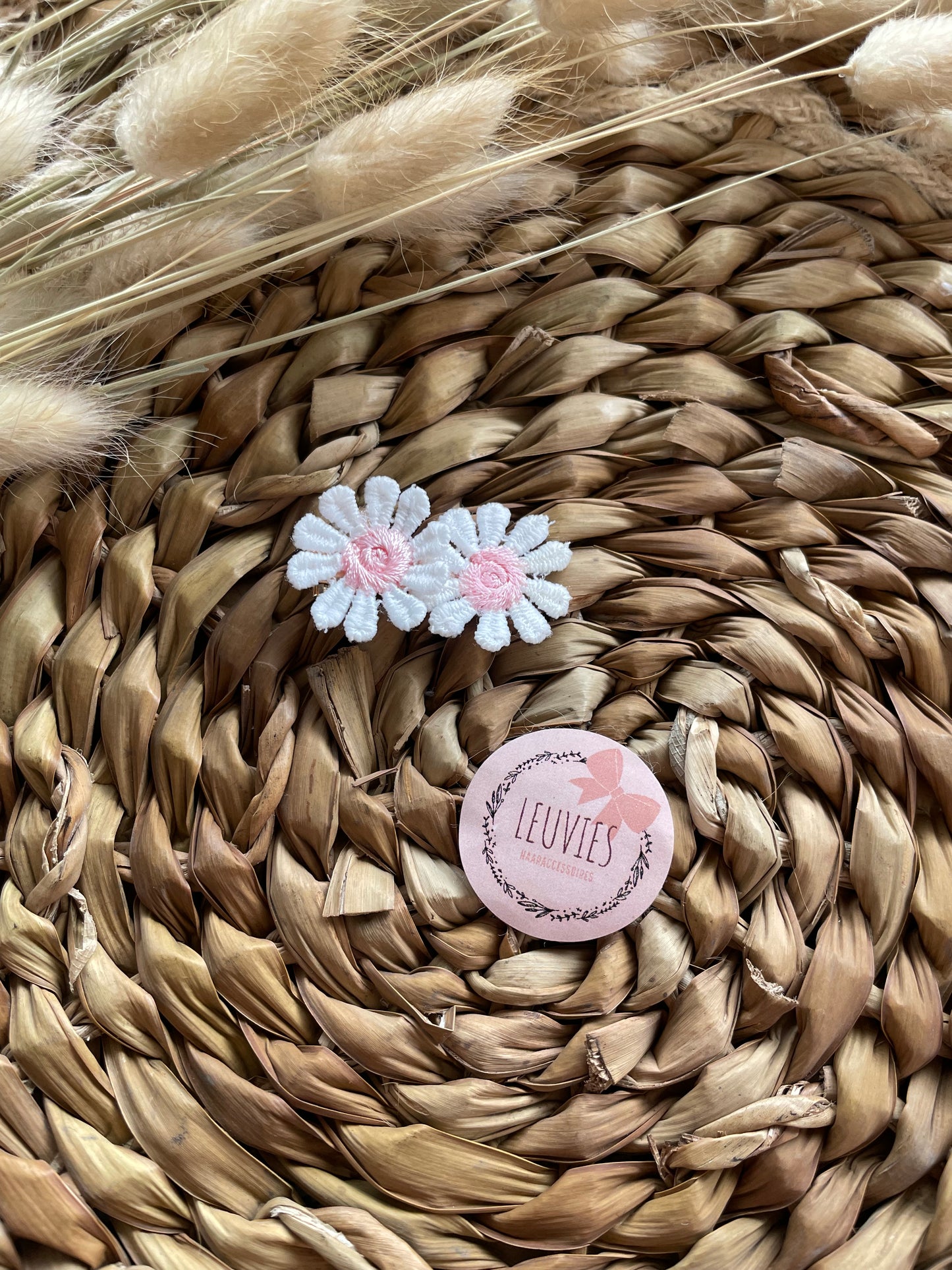 alligatorclip 3cm bloem daisy wit roze