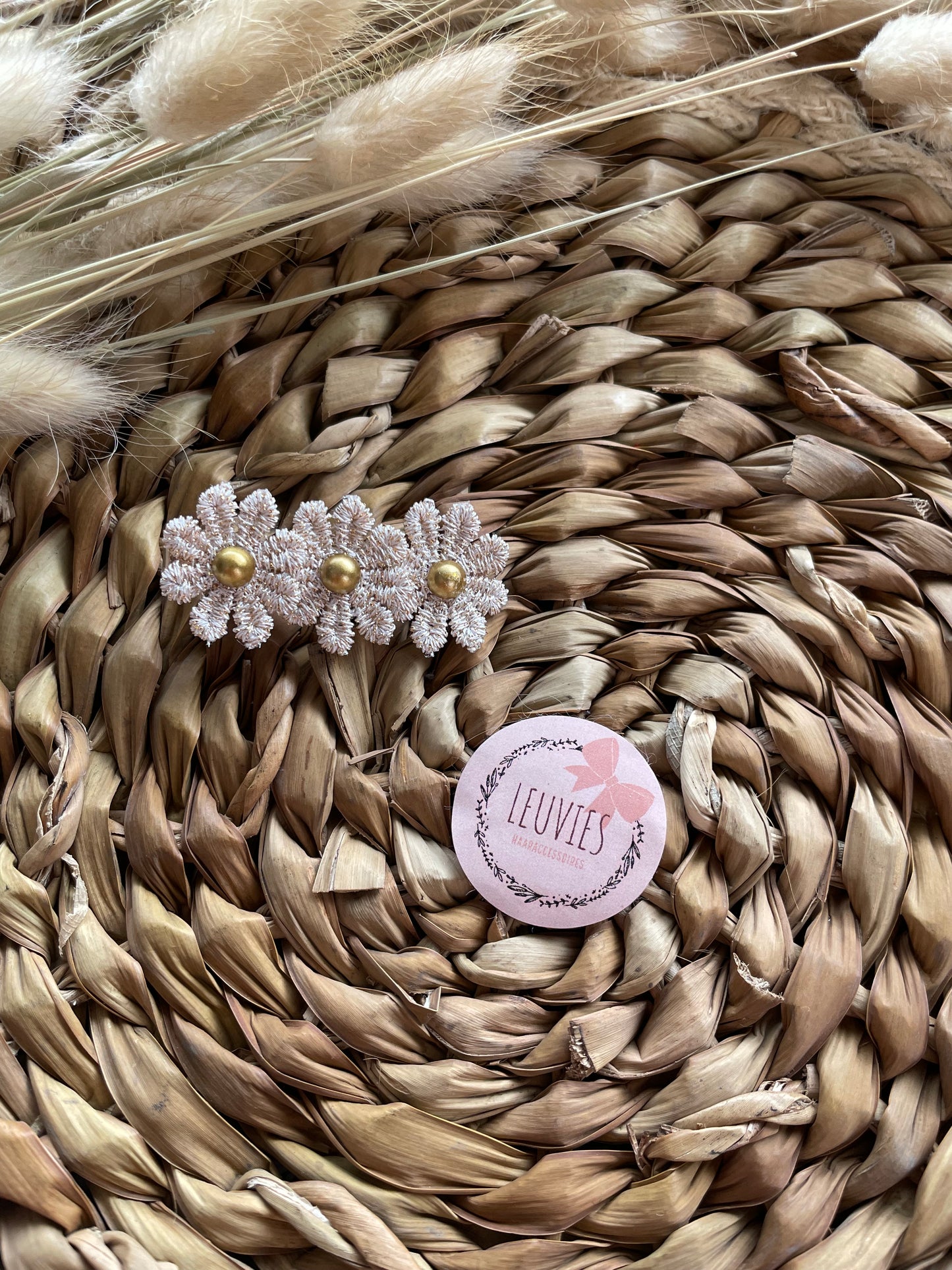 alligatorclip 5cm bloem daisy goud mat parel