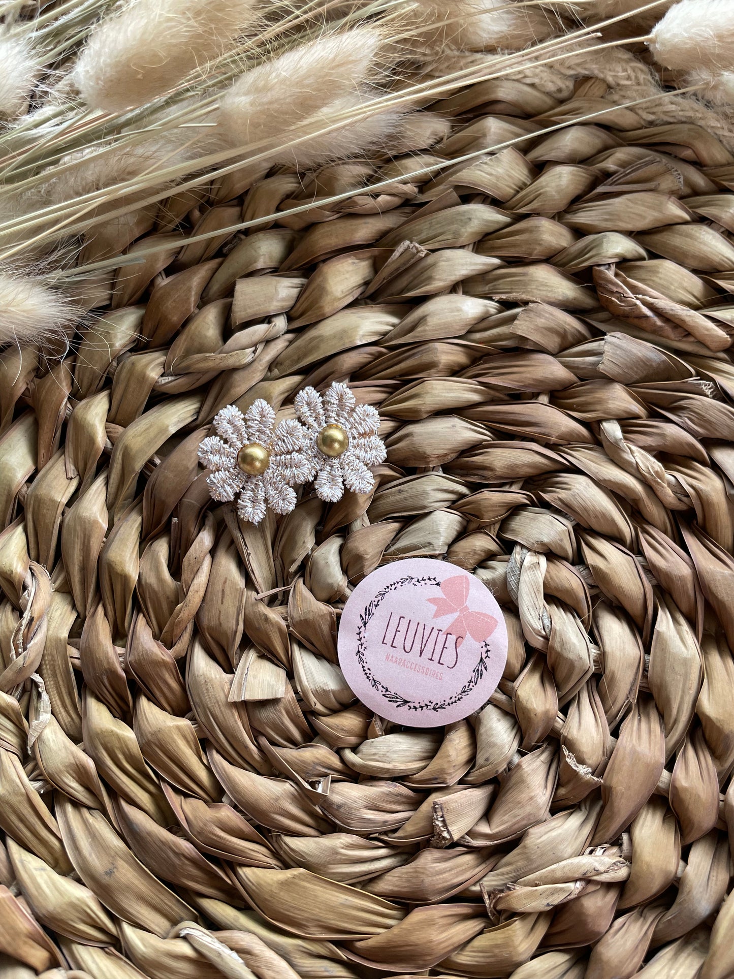 alligatorclip 3cm bloem daisy goud mat parel