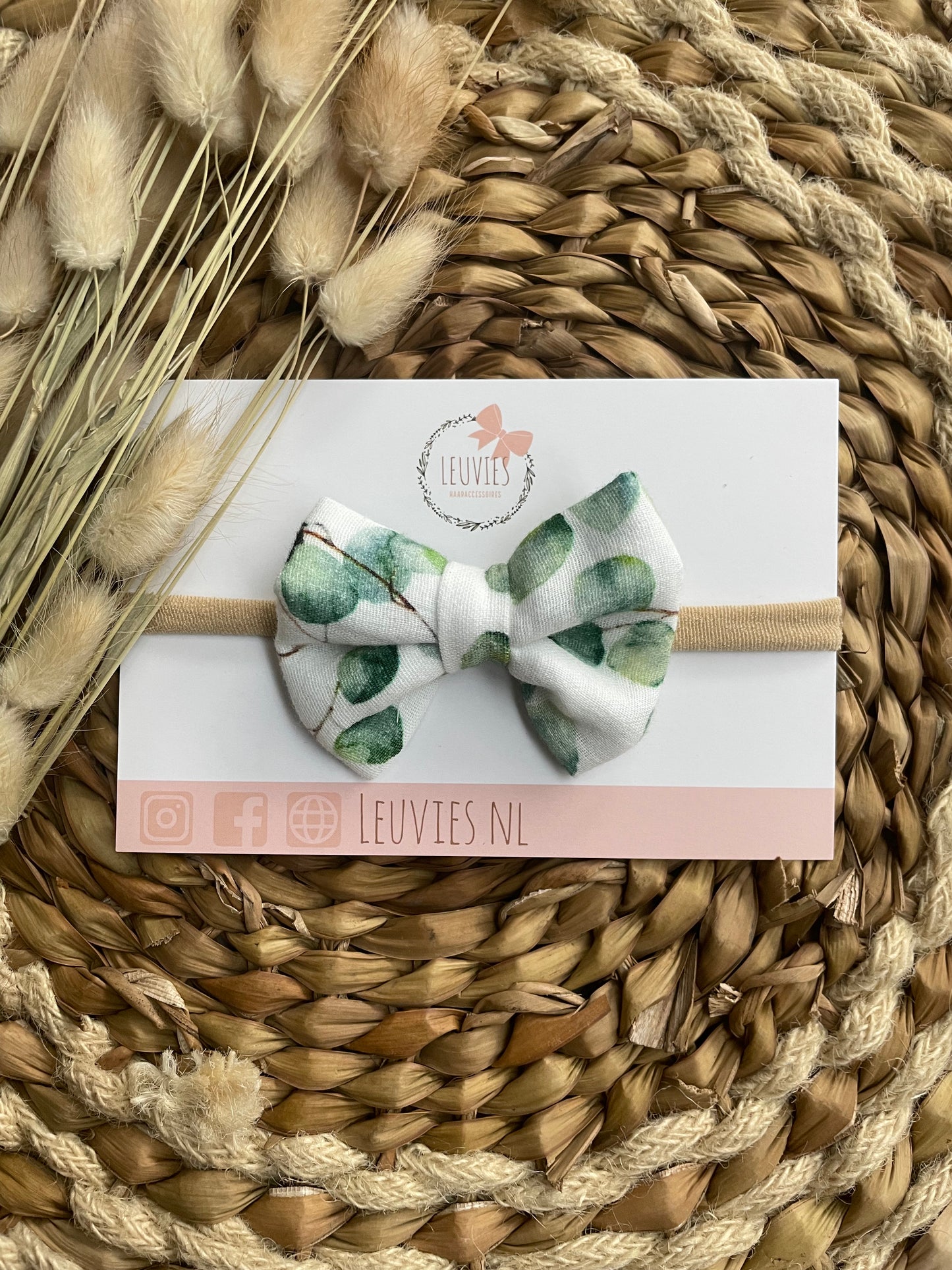 babyhaarbandje mousseline strik eucalyptus haarbandje