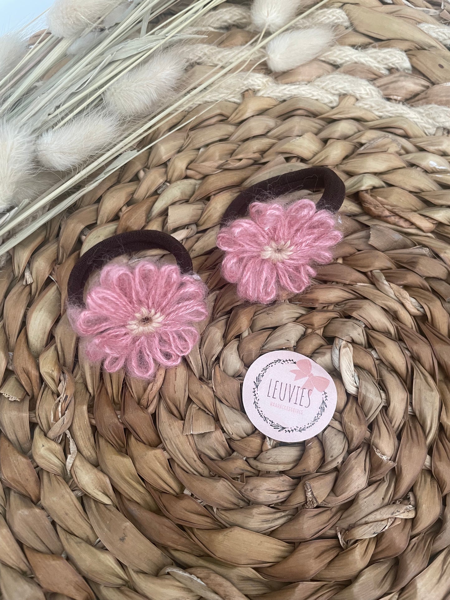 Hair ties medium woolen flower (4 variants)
