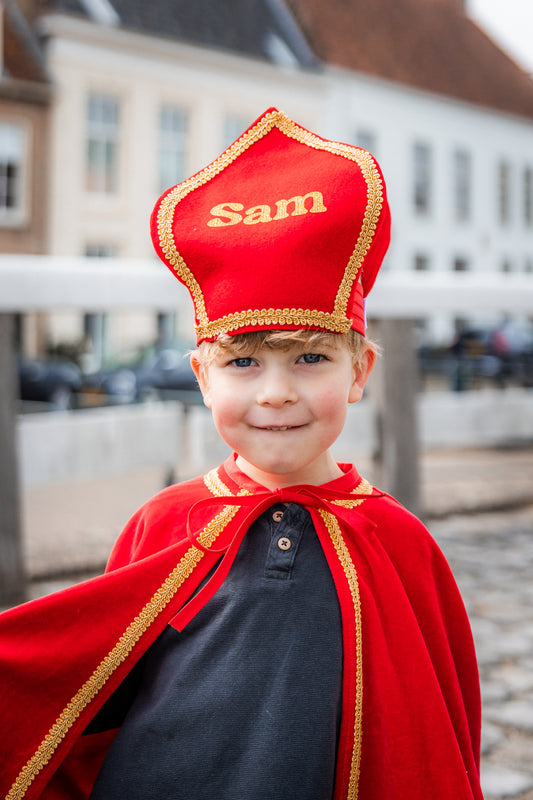 Sinterklaas verkleedkleding cape mijter gepersonaliseerd met naam