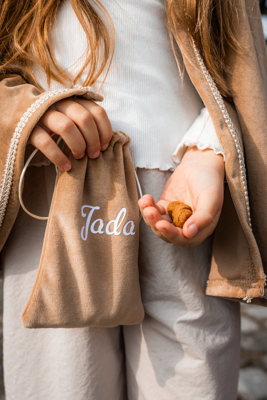 Luxe pieten piet verkleedset pietenmuts pietencape pepernotenzakje met naam gepersonaliseerd