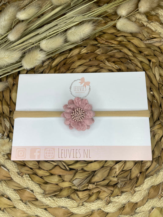 babyhaarbandje vilten bloem mara lichtroze nylon haarbandje