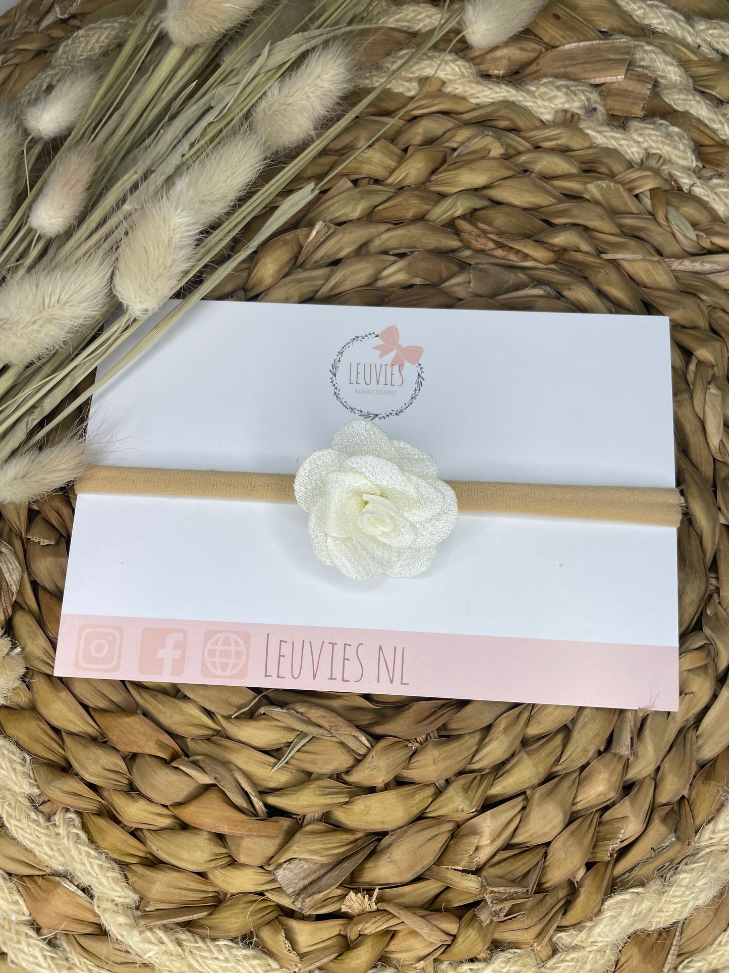 babyhaarbandje rose nylon haarbandje wit