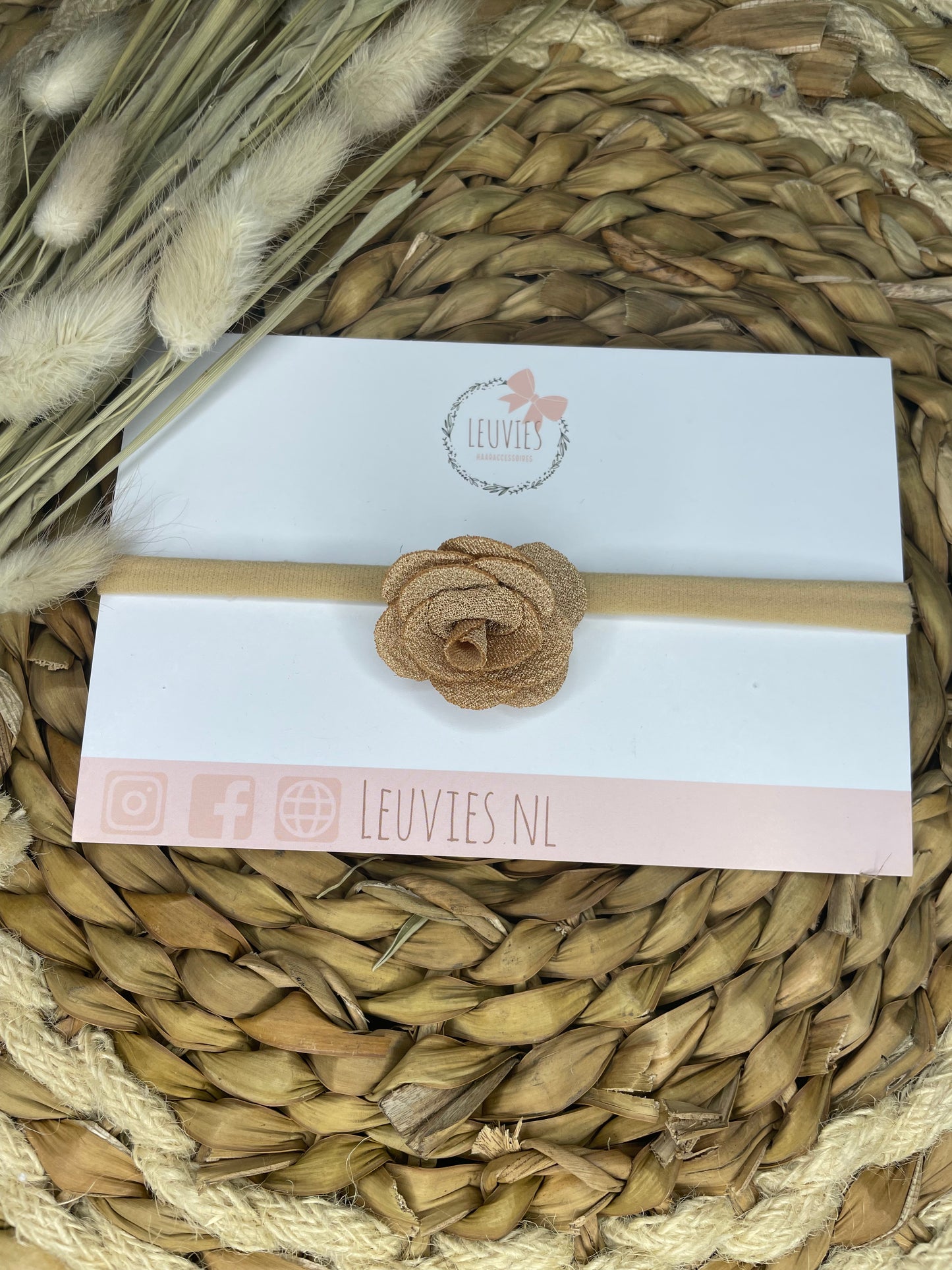 babyhaarbandje rose nylon haarbandje bruin