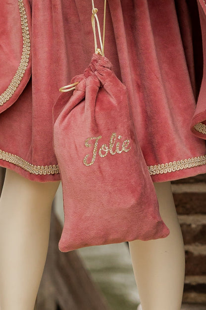 Luxe perpernotenzakje snoepzakje oudroze roze nicky velours te personaliseren met naam